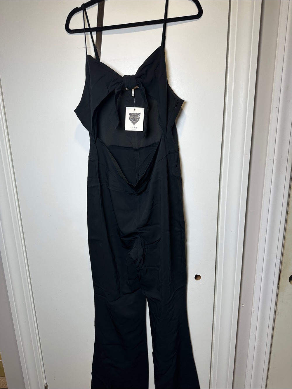 Tie-Front Black Spaghetti-Strap Jumpsuit (20)